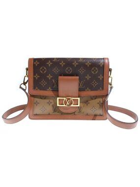 Louis Vuitton Dauphine MM Monogram Reverse Leather Chain Shoulder Bag Gold Brown